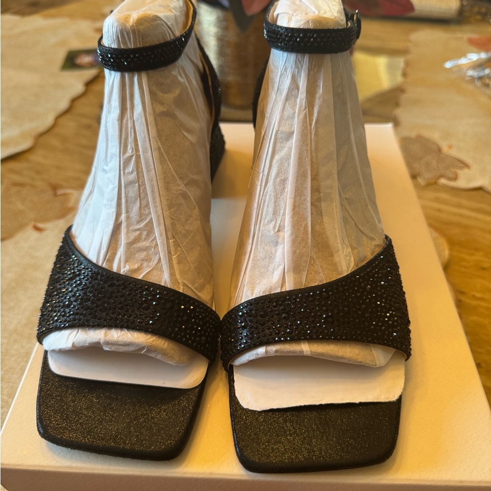 Alex Marie Black Embellished Open-Toe Heels